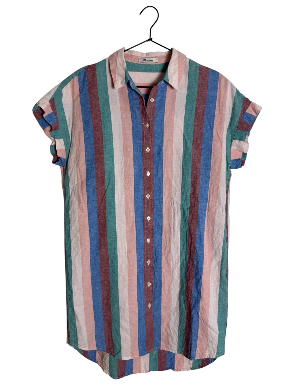 Madewell Central Shirt Dress Cotton Linen Striped Short Sleeve Mini